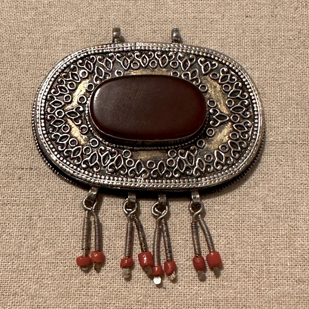 Vintage | Pendant | Turkmen Gold Gilded Silver Pendant with Carnelian Stone
